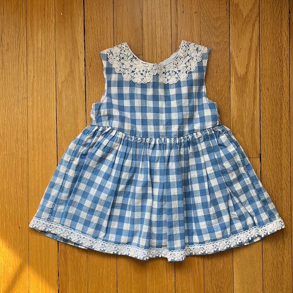 Blue gingham print toddler girl dress